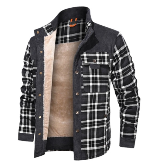 Northborne men's black and white plaid flannel shirt jacket with sherpa lining