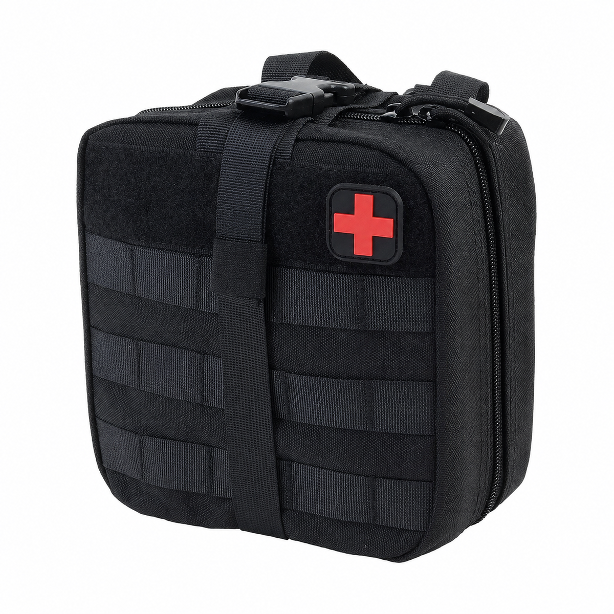 TG black tactical first aid pouch, MOLLE rip-away trifold design