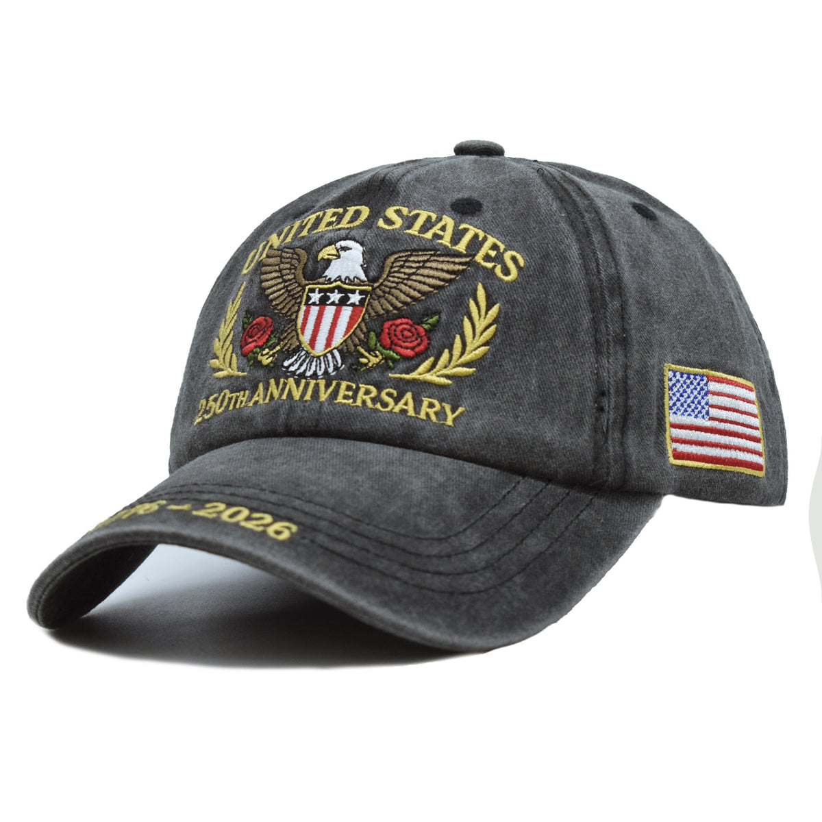 TG commemorative snapback hat embroidery detail