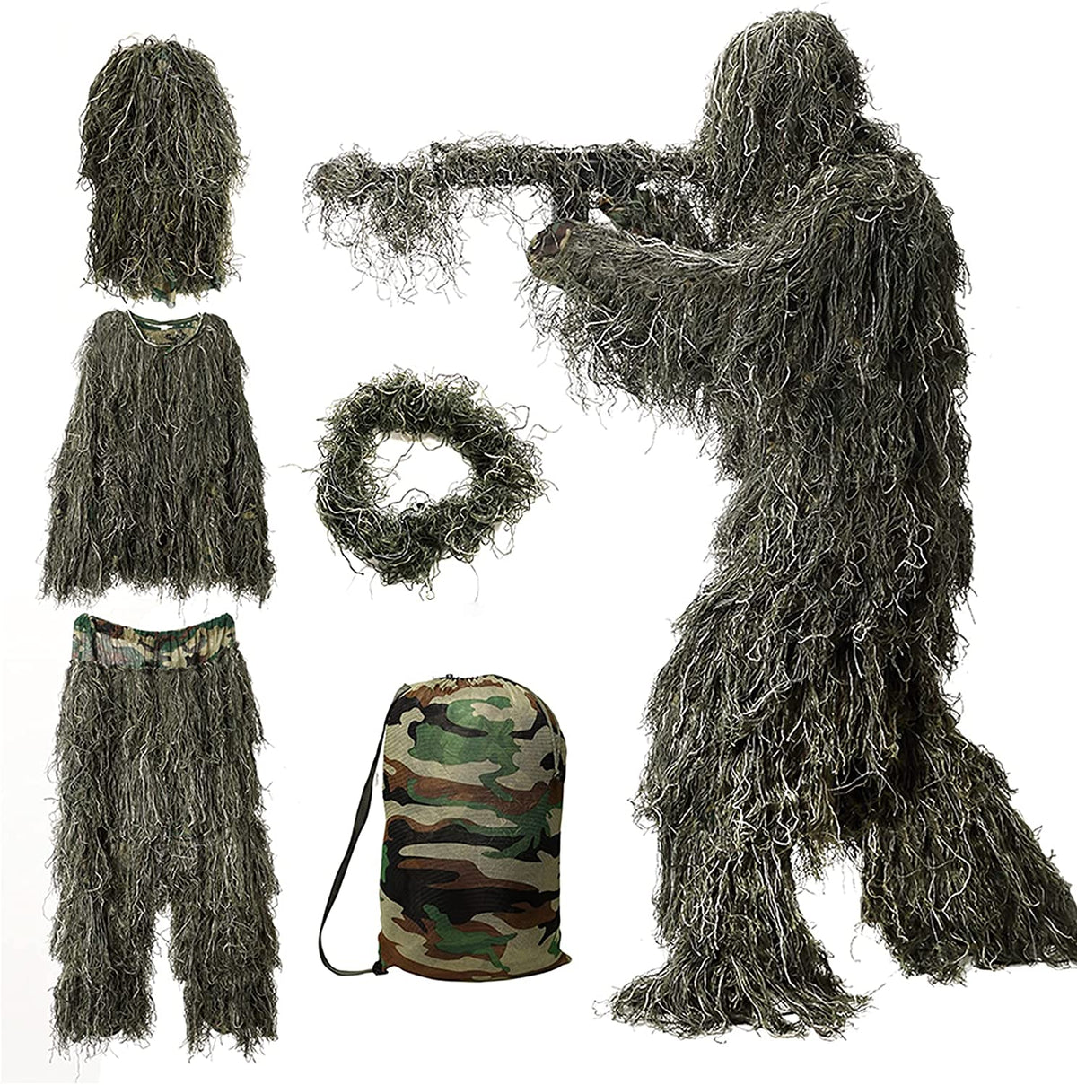 TG 4-piece woodland 3D ghillie suit for hunting and airsoft