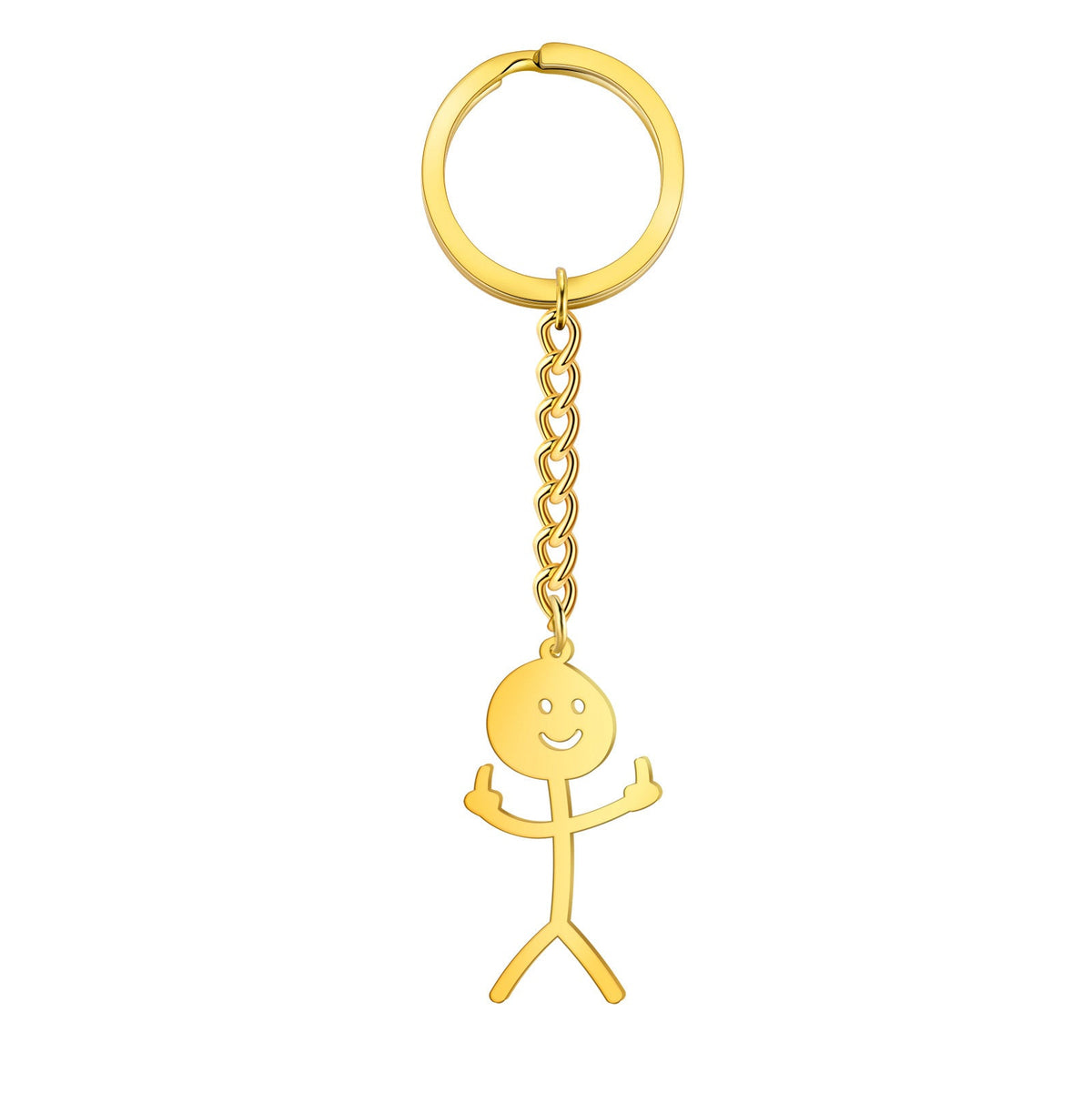 TG gold stainless steel hollow smiley face figurine keychain
