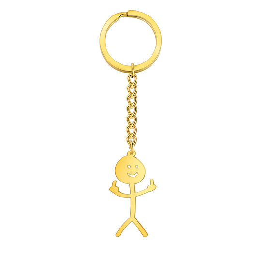 TG gold stainless steel hollow smiley face figurine keychain