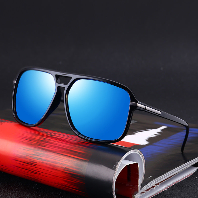 TG retro square polarized sunglasses with blue mirrored UV400 lenses