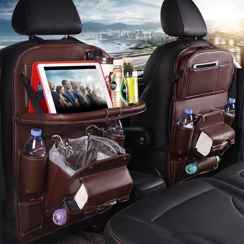 TG PU leather car seat back organizer in coffee
