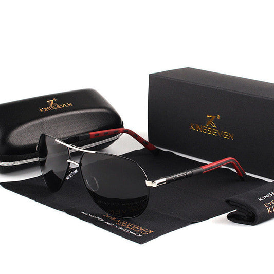 TG men's black and silver polarized sunglasses with aluminum alloy frame