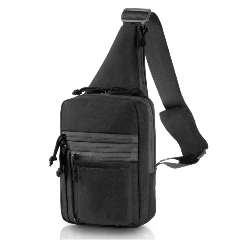 TG EDC sling bag, black crossbody chest pack with front zip pocket