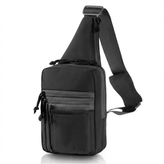 TG EDC sling bag, black crossbody chest pack with front zip pocket