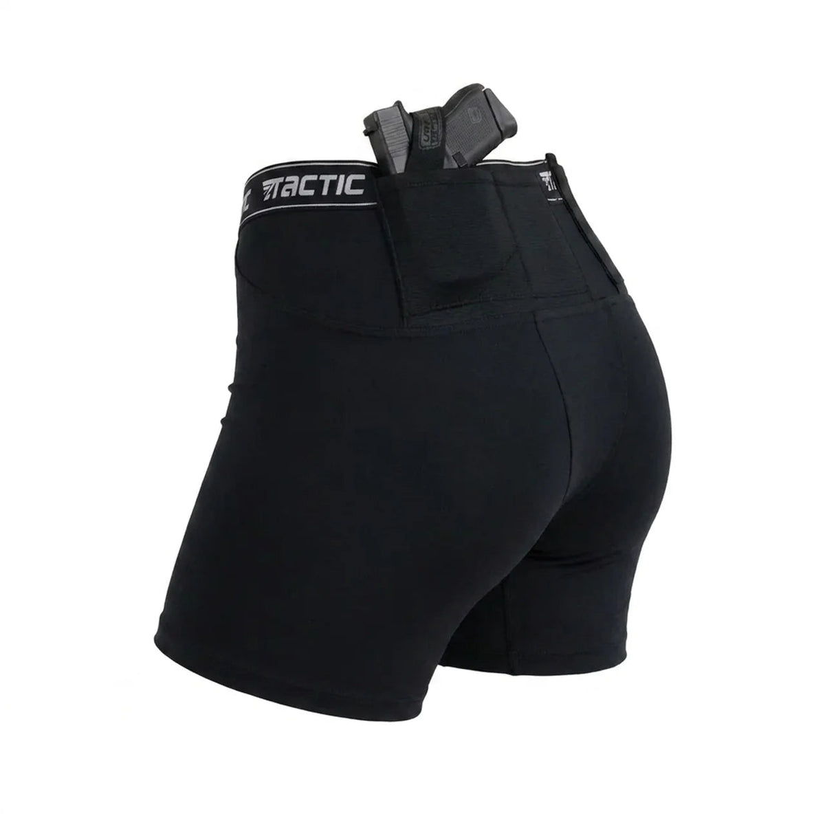 TG Ghost Curve women's black concealed carry compression shorts with dual holsters