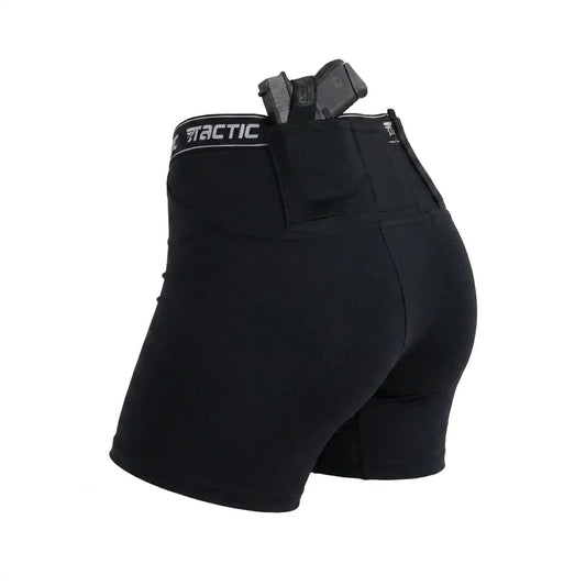 TG Ghost Curve women's black concealed carry compression shorts with dual holsters