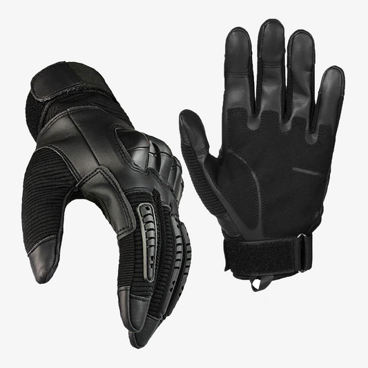 TG premium black tactical gloves with knuckle padding and touchscreen fingertips