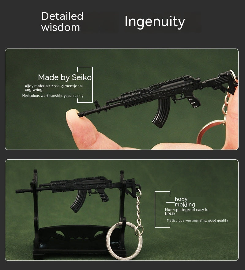 TG Mini Rifle Model Keychain, Alloy Gun Ornament Key Ring, 3.5 in