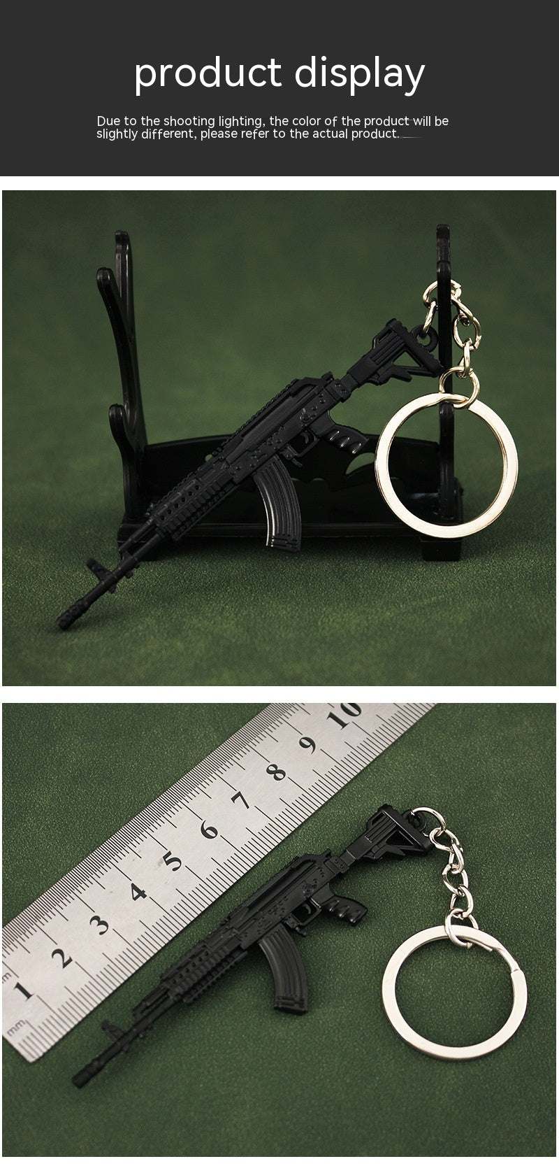 TG mini rifle model keychain, side view