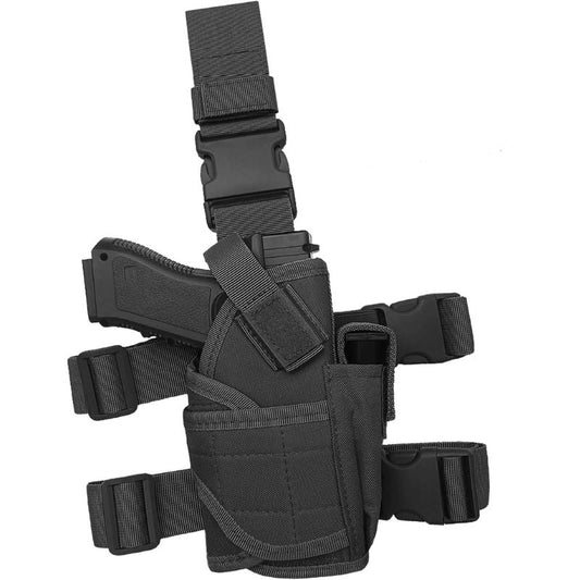 TG black nylon universal drop leg holster with spare magazine pouch