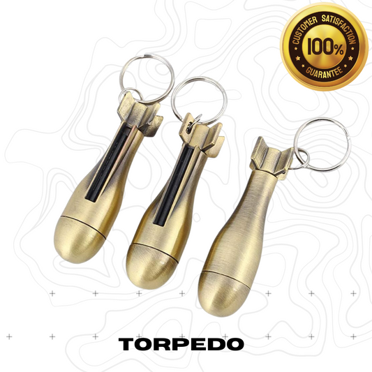 TG keychain flint fire starter in torpedo style, brass color