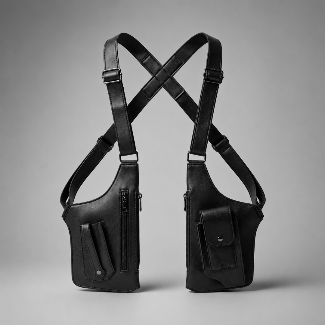 TG Commander black dual shoulder holster rig with crossed straps