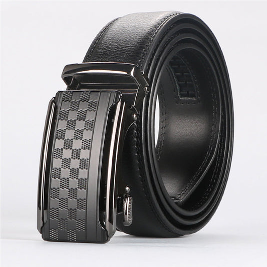 TG men's black leather belt with automatic slide buckle