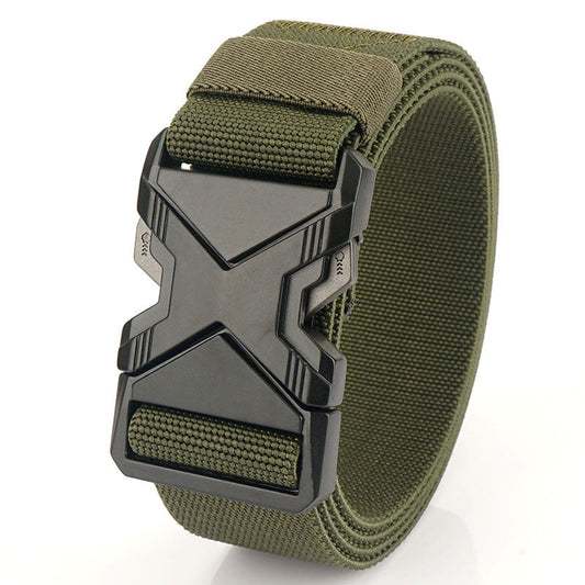 TG army green elastic woven stretch belt with alloy quick-release buckle