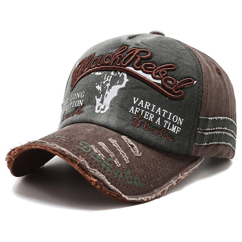 TG vintage washed baseball cap in army green with coffee brim and embroidered letters