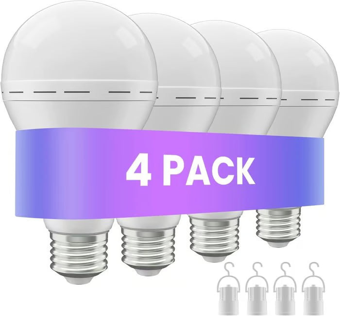 TG rechargeable emergency LED light bulbs with hanging hooks, 4-pack