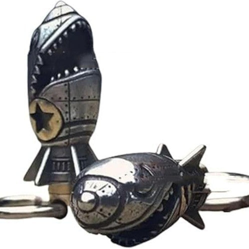 TG shark rocket skull keychain in metal alloy