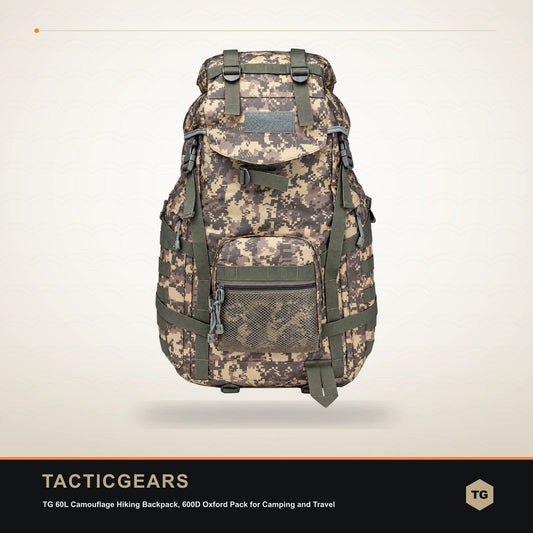 TG 60L Camouflage Hiking Backpack, 600D Oxford Pack for Camping and Travel