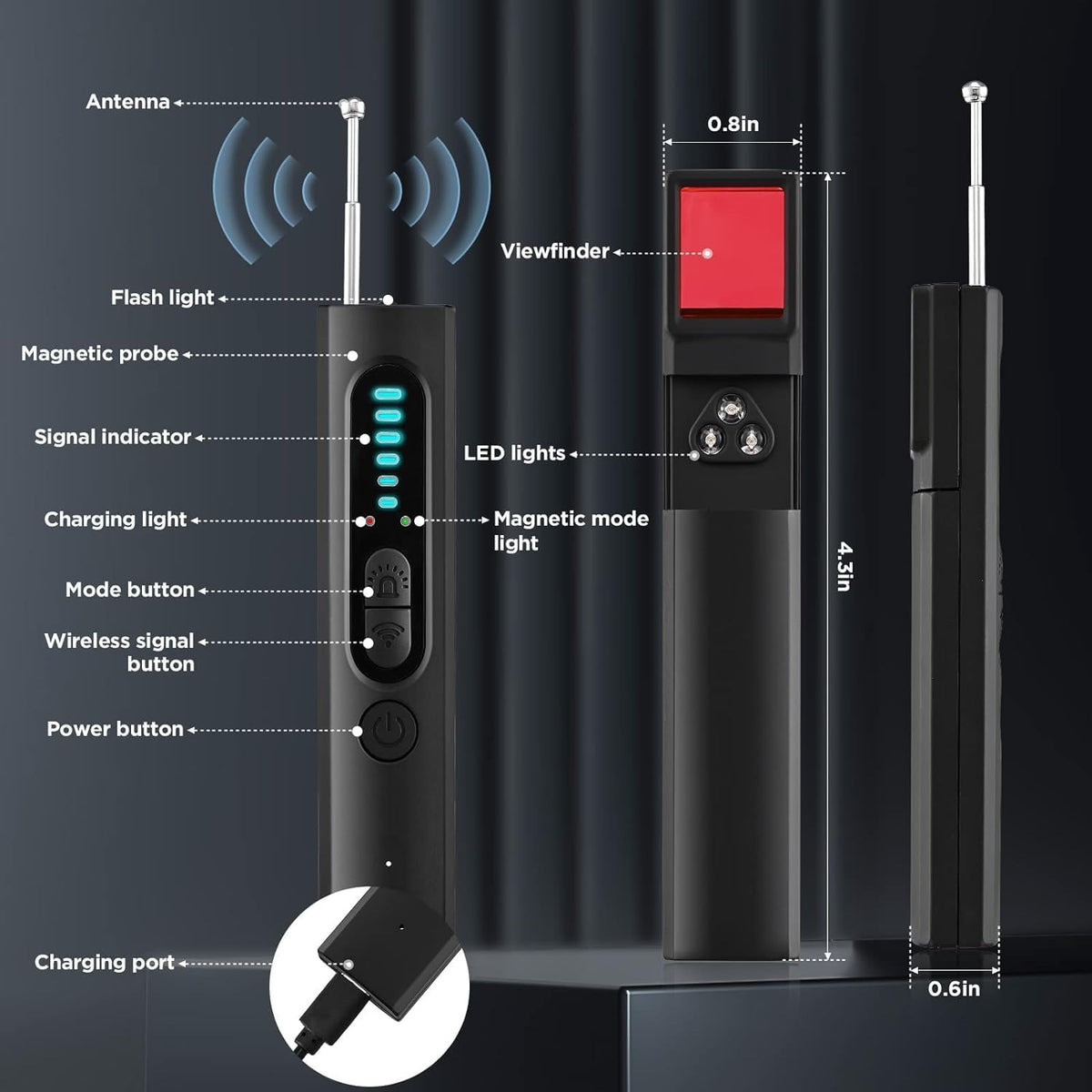 TG ShadowGuard Hidden Camera and GPS Detector, Portable, Rechargeable