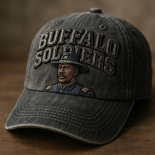 TG Buffalo Soldiers vintage cap in distressed black with embroidered lettering
