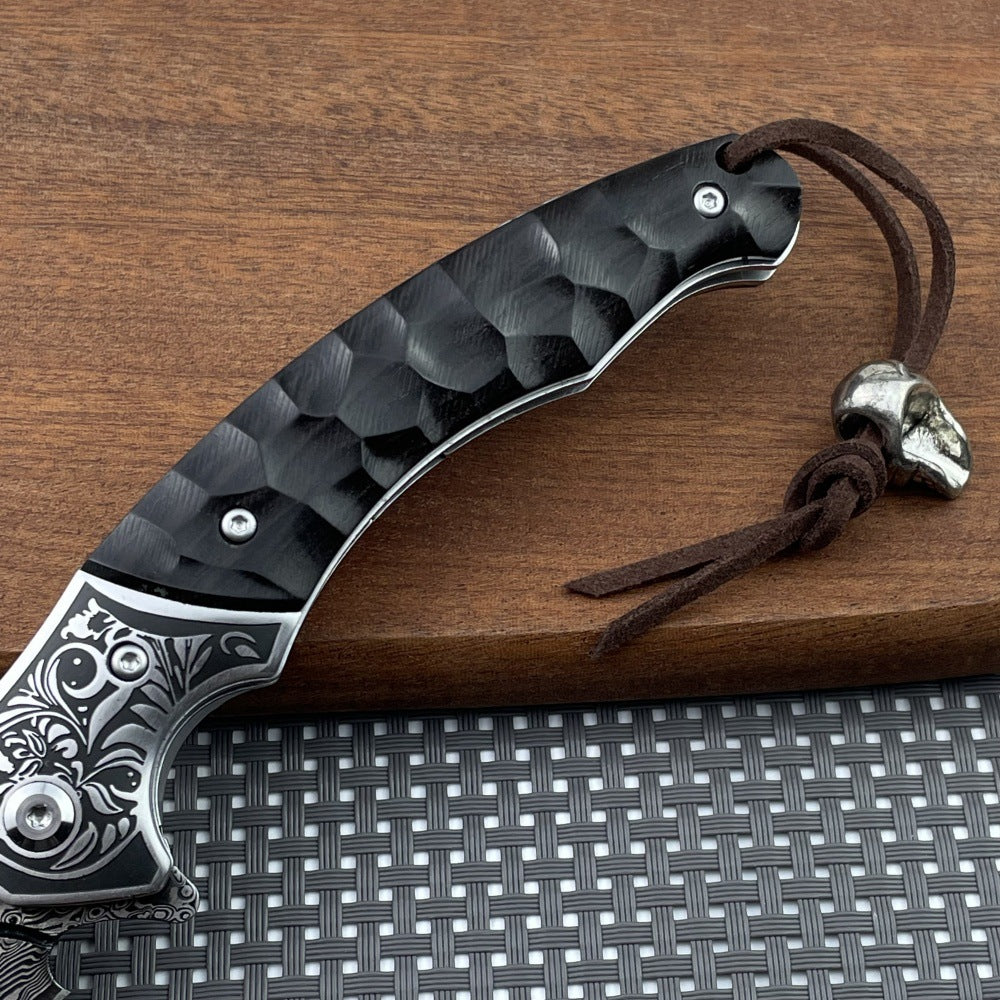 TG Dragon Vein Damascus knife with sheath