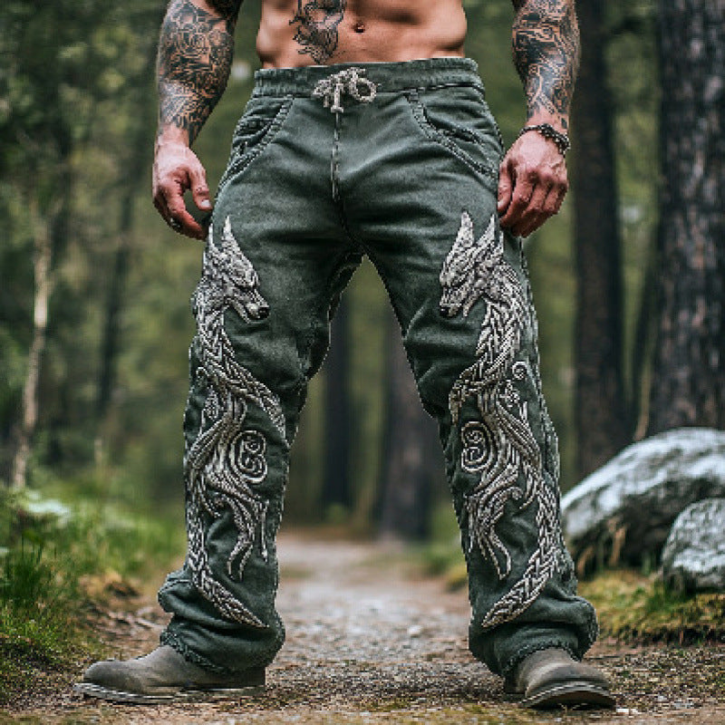 TG men's loose wide-leg drawstring pants, relaxed fit casual trousers