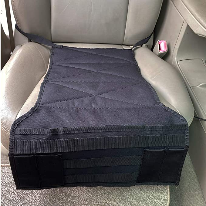 TG car seat back holster front view with handgun pocket and MOLLE webbing