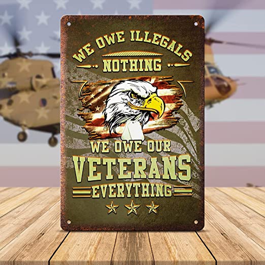TG We Owe Illegals patriotic veteran metal sign, 8x12 inch