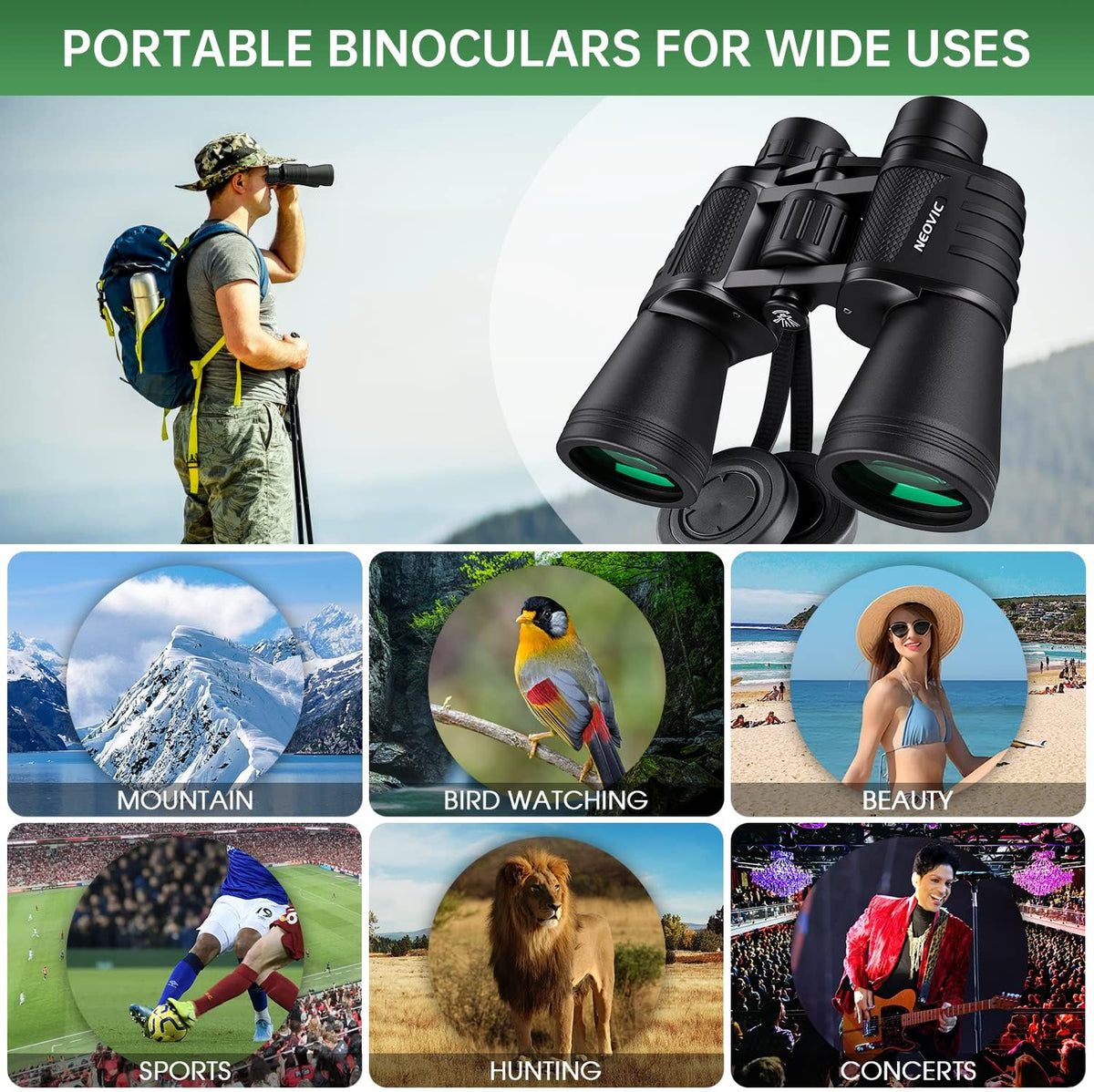 TG TacView Elite 20x50 Binoculars, BAK4 Prism, Water-Resistant with Case