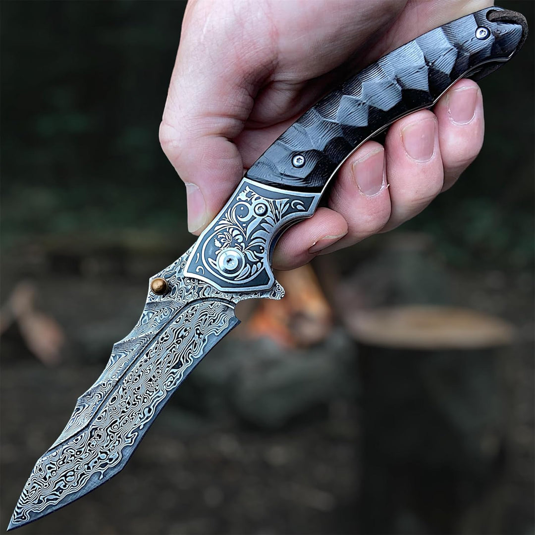 TG Dragon Vein Damascus knife side view