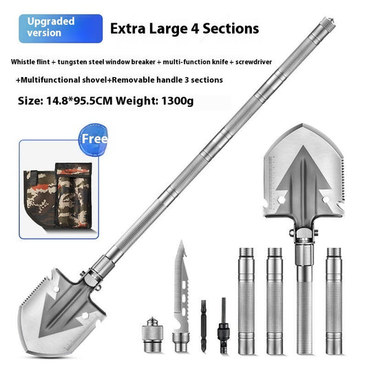 TG folding manganese steel camping shovel with sectional handle