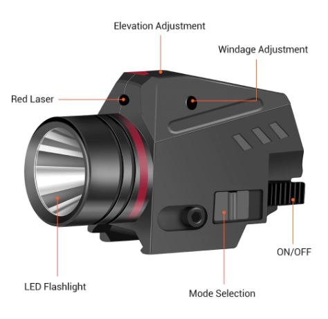 TG tactical flashlight and laser combo functions