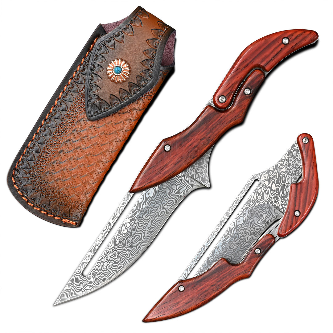 TG TitanTrail Damascus folding knife blade detail