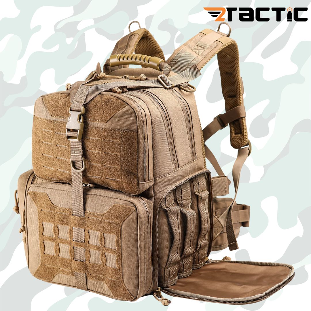 TG tan range backpack with pistol cases and magazine pockets