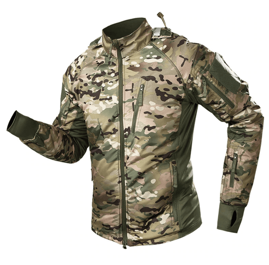 TG Rainier hooded camo rain jacket with full front zip