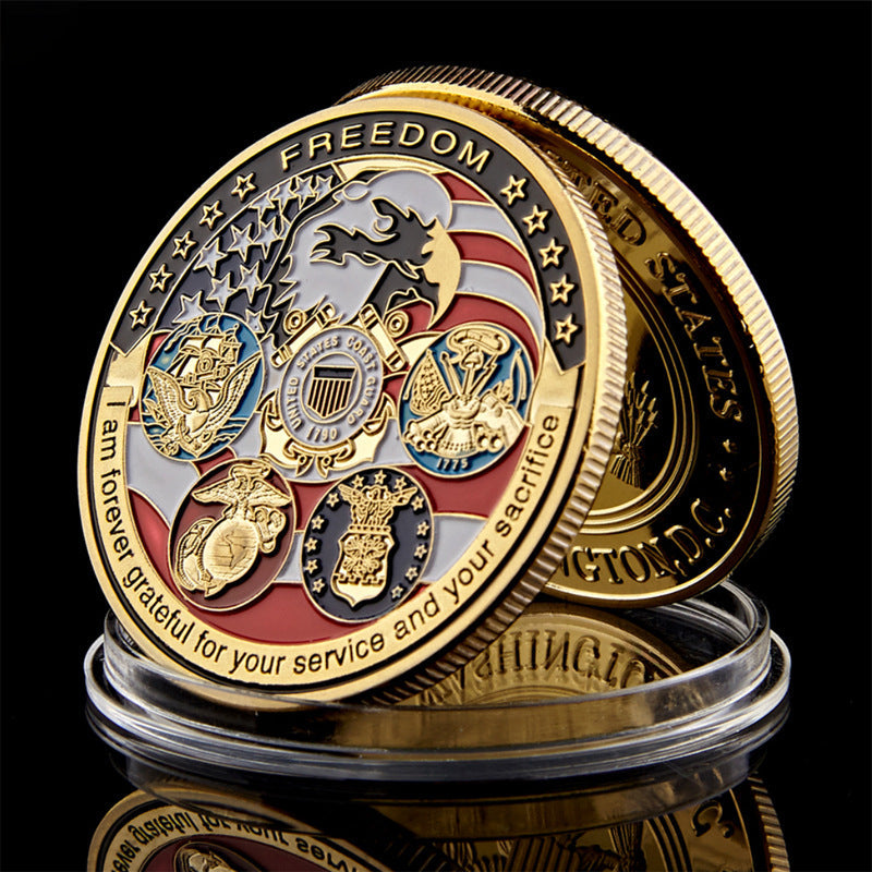 TG Liberty commemorative coin in gold-tone zinc alloy, front view
