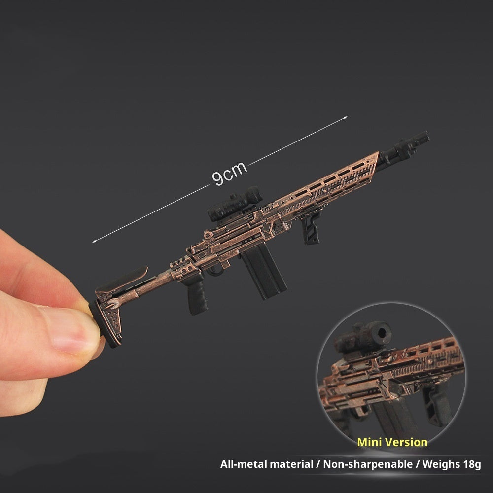 TG mini MK14 rifle keychain shown at 3.5 in length