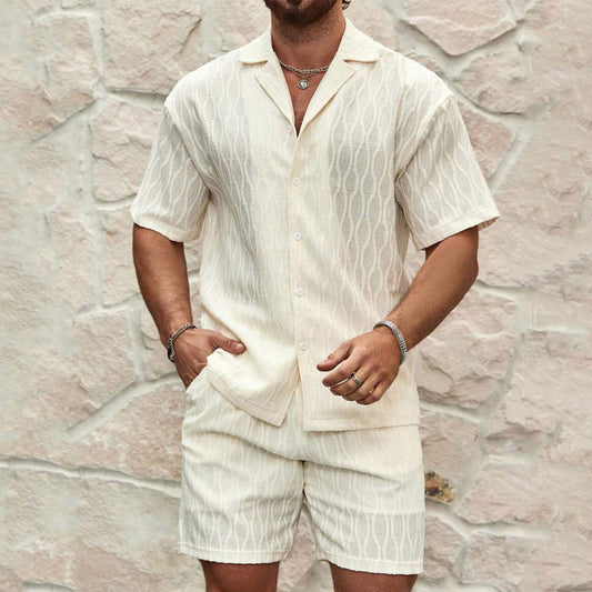 TG men's beige short-sleeve shirt and shorts two-piece summer set