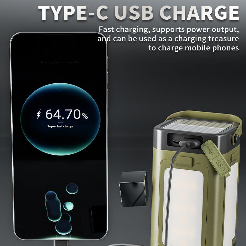 TG folding solar camping light used outdoors at camp