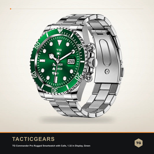 TG Commander Pro Rugged Smartwatch with Calls, 1.32 in Display, Green