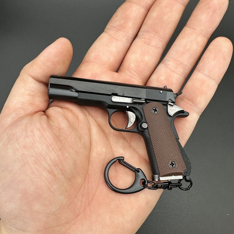 TG black 1:3 scale 1911-style pistol model keychain