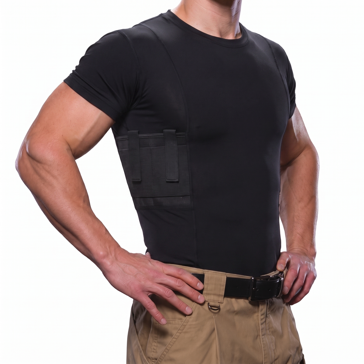 TG Ghost Tee black crew neck concealed carry undershirt with dual holsters