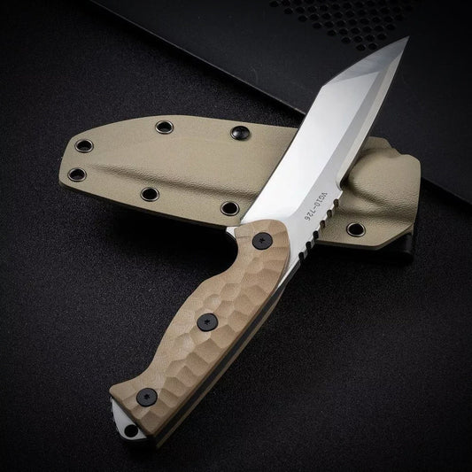 TG TitanForge tactical VG10 camp knife in sand brown