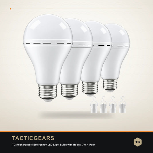 TG Rechargeable Emergency LED Light Bulbs with Hooks, 7W, 4-Pack