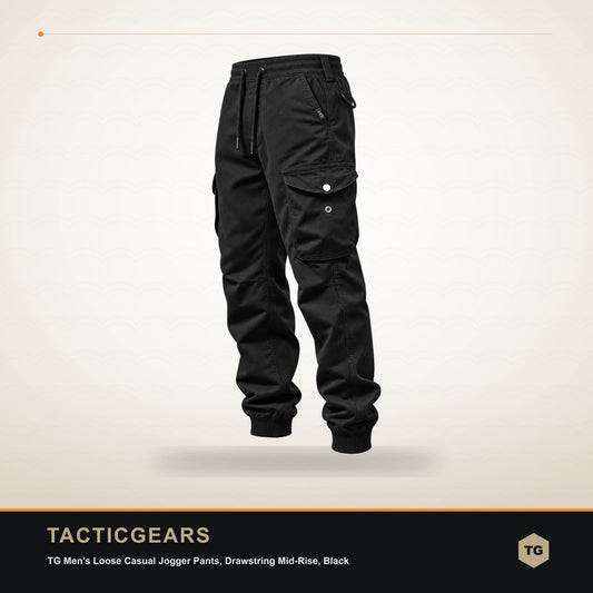 TG Men's Loose Casual Jogger Pants, Drawstring Mid-Rise, Black