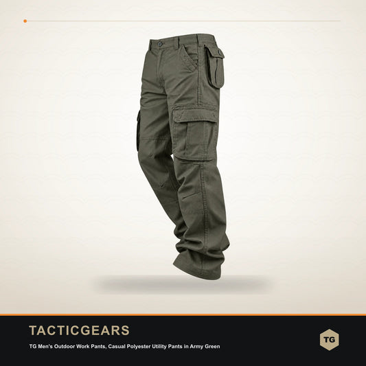 TG Men's Outdoor Work Pants, Casual Polyester Utility Pants in Army Green