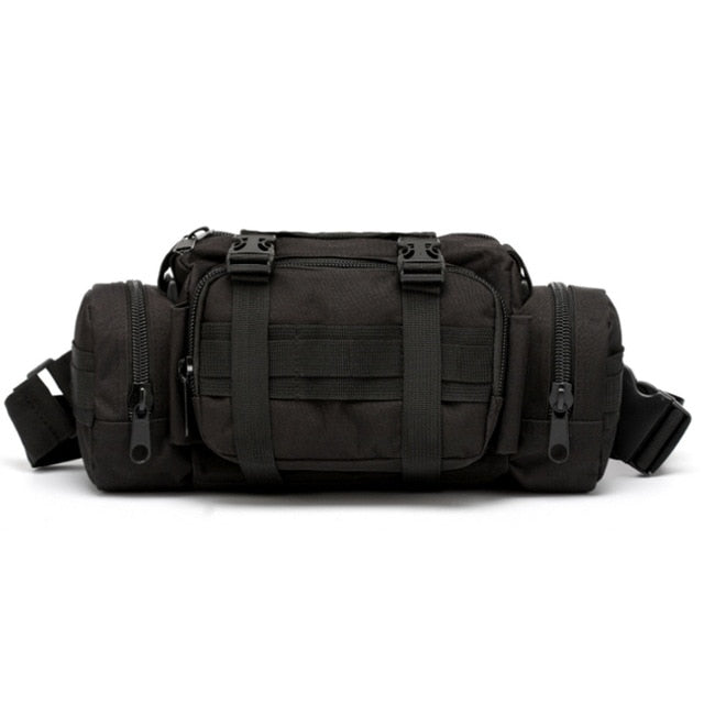 TG black nylon tactical waist pack with front zip pocket